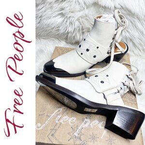 NIB FREE PEOPLE RORY STUDDED COASTAL COWGIRL WESTERN URBAN BOOTIE WHITE, 37.5